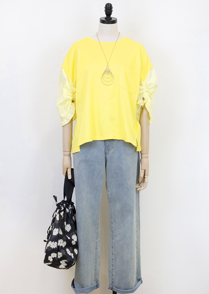 C`EST  MOIJEU  簡約文青風異素材拼接造型上衣