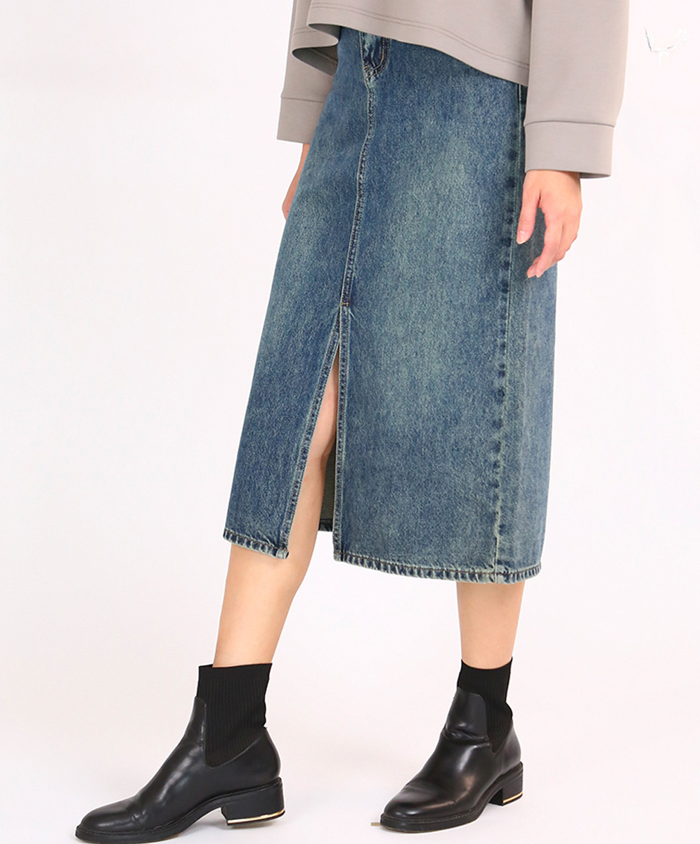 ARIES  率性休閒刺繡細節刷色牛仔裙