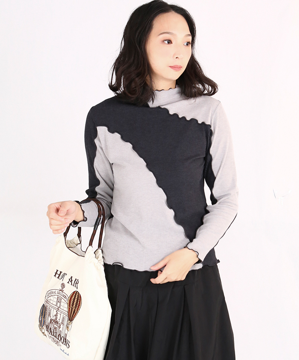 ARIES   個性造型跳色拼接木耳領上衣