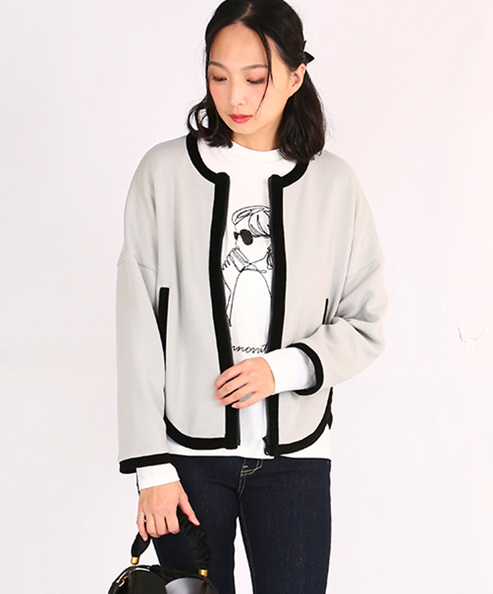 C`EST MOIJEU  率性俐落跳色剪接無領外套