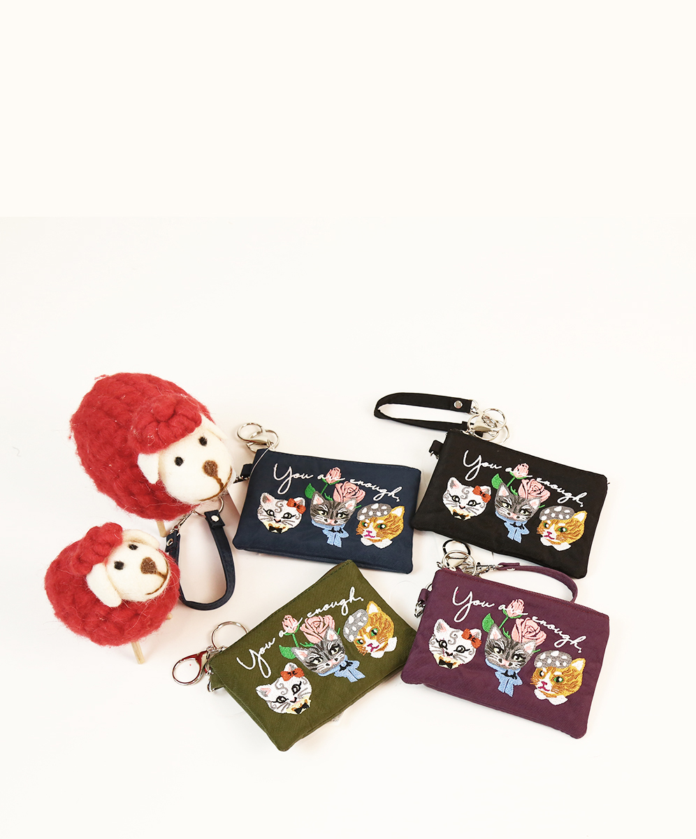 YINHWA  時尚刺繡三隻貓票卡夾零錢包