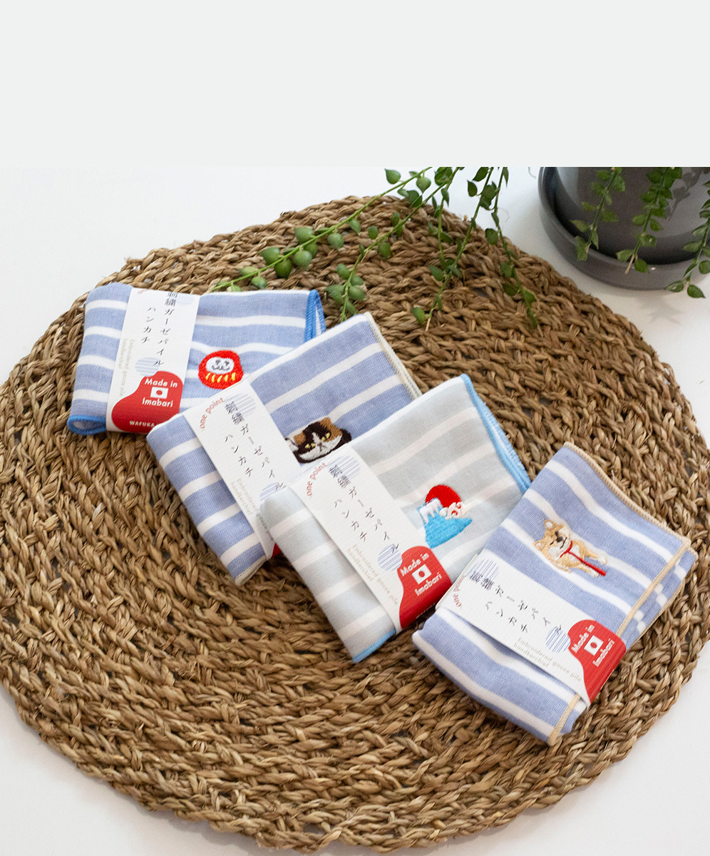 YINHWA  精緻條紋日式刺繡圖案手帕