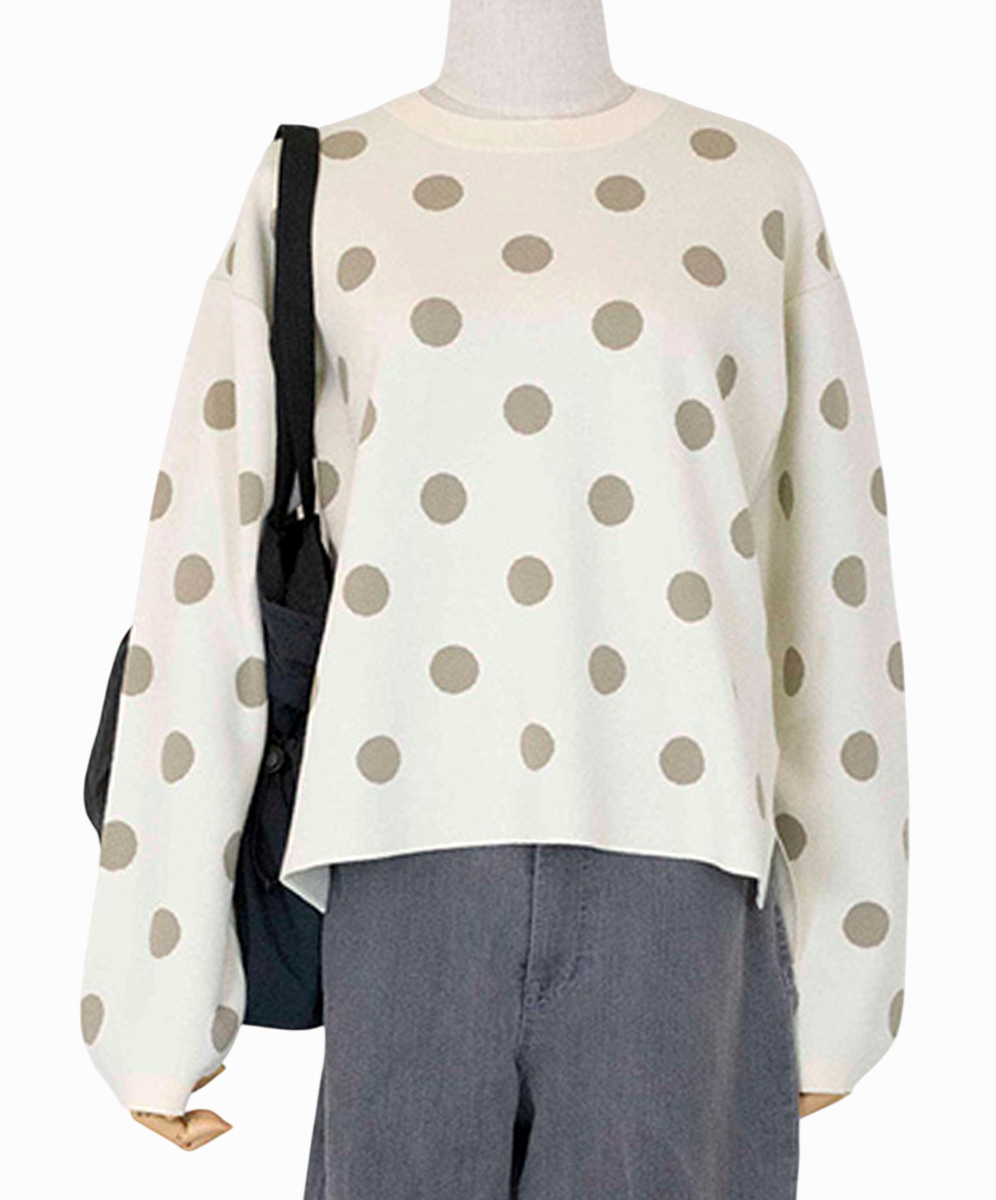 C`EST MOIJEU  俏麗跳色波卡圓點提花上衣