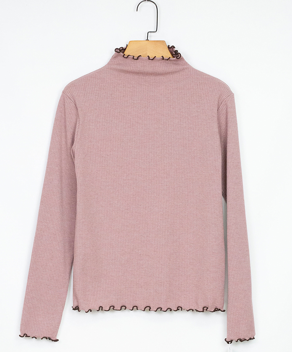 ARIES  氣質溫柔跳色木耳邊高領上衣