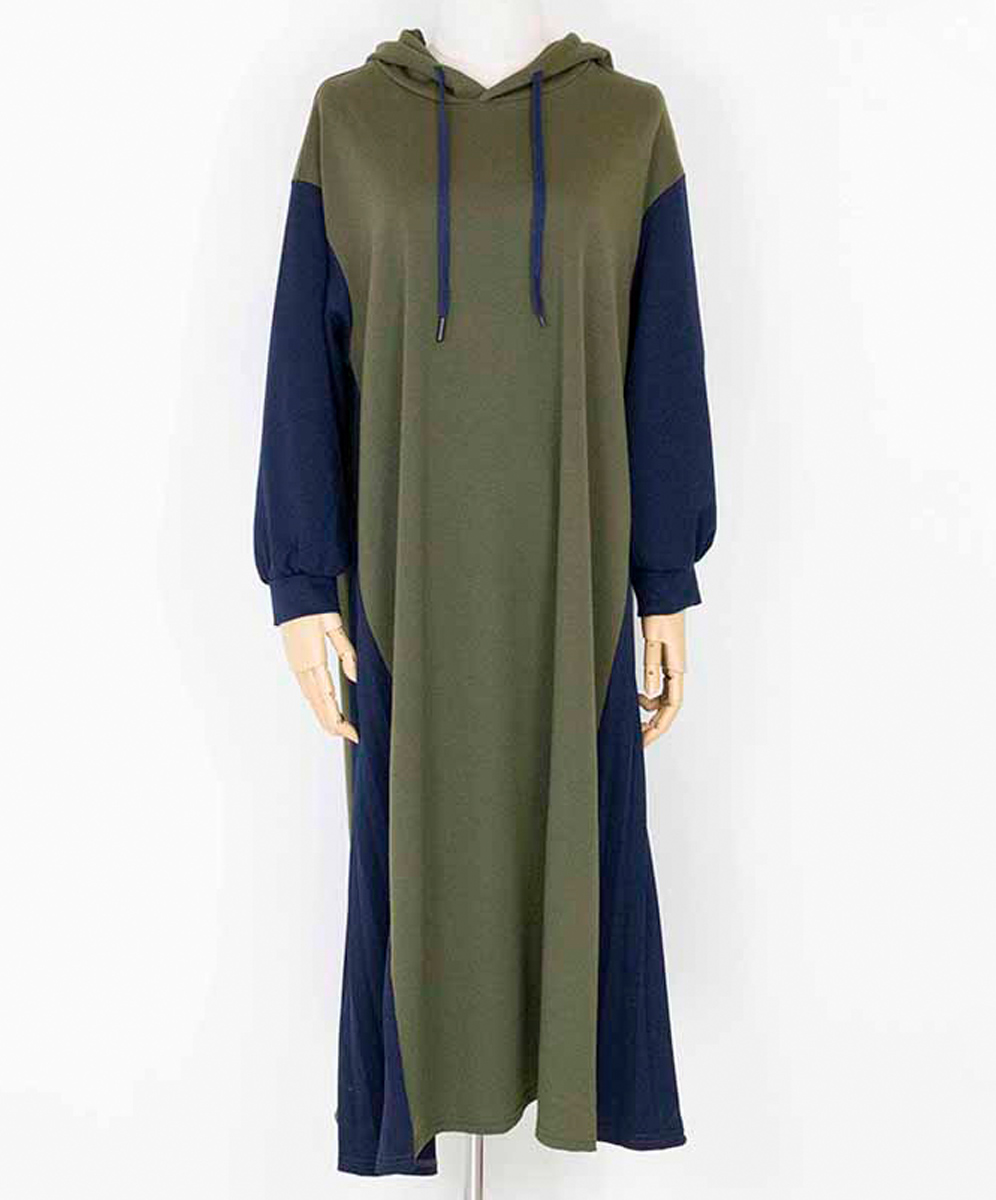 ARIES 個性休閒跳色設計連帽洋裝