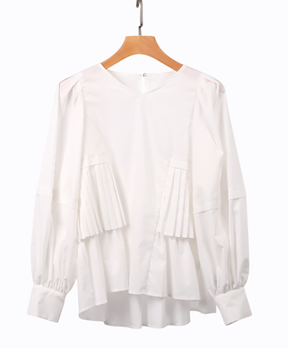 C`EST MOIJEU  簡約造型百褶拼接襯衫