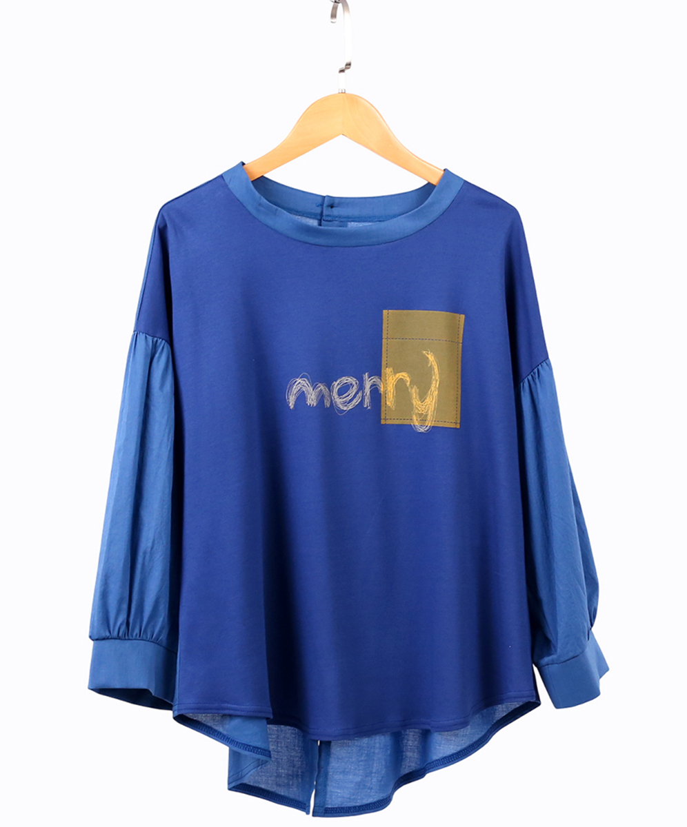 C`EST MOIJEU  簡約率性異素材拼接跳色印花上衣