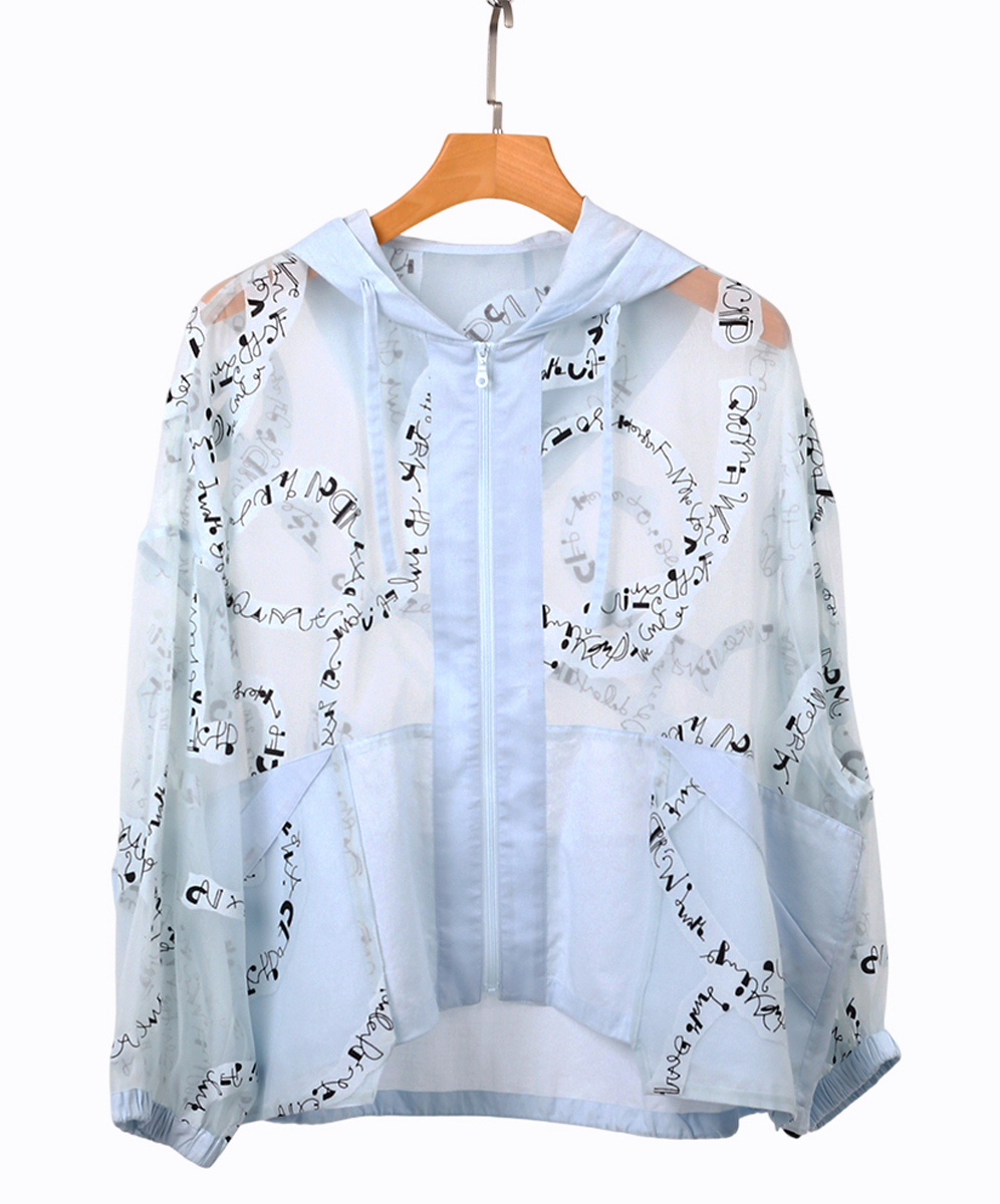 C`EST MOIJEU  率行字母提花透膚連帽外套